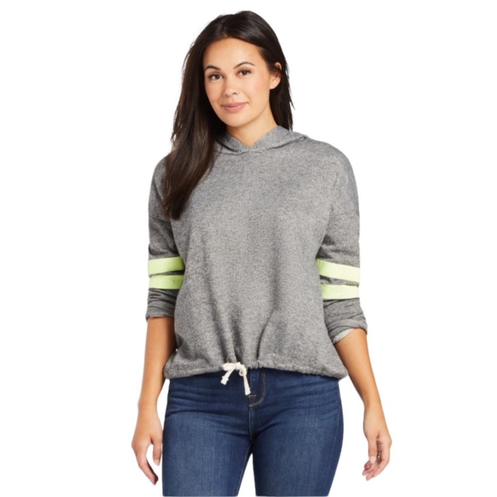 SUNDRY womans size large L varsity hoodie oversized arm detail hooded sweatshirt